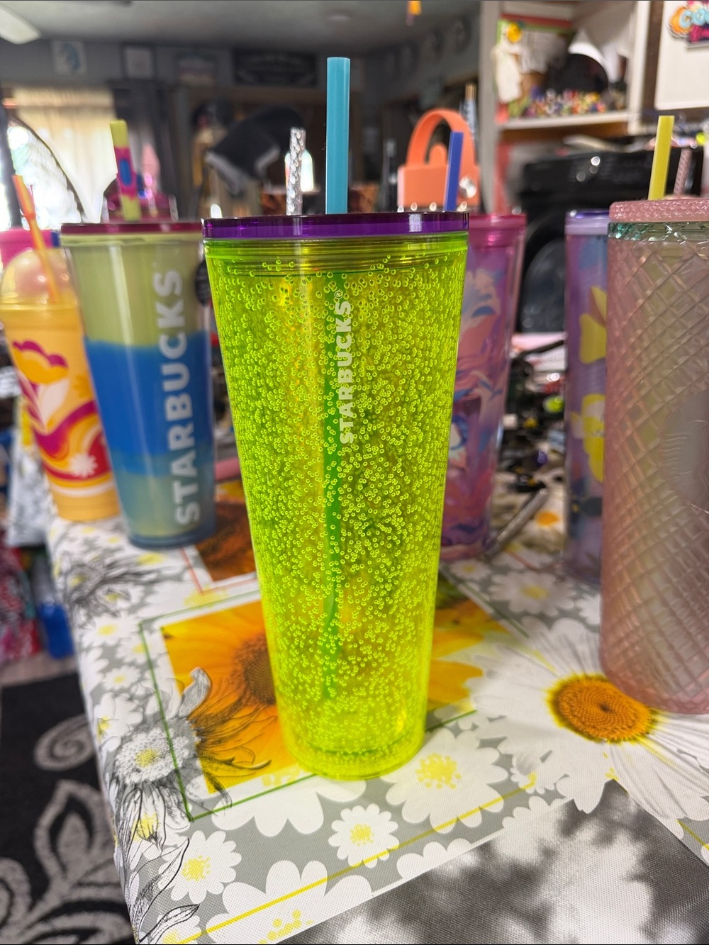Starbucks Neon Green Tumbler with Purple Lid